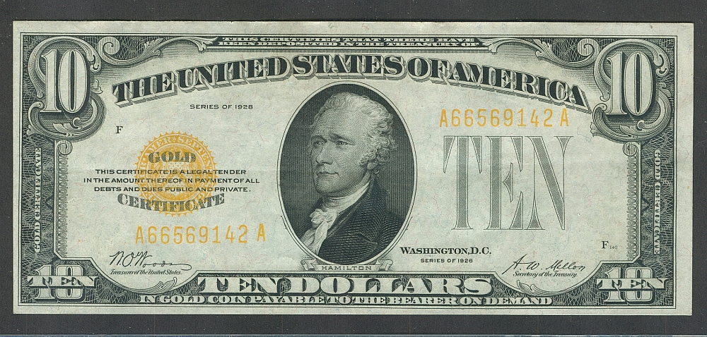 Fr.2400, 1928 $10 Gold Certificate, A66569142A, AU